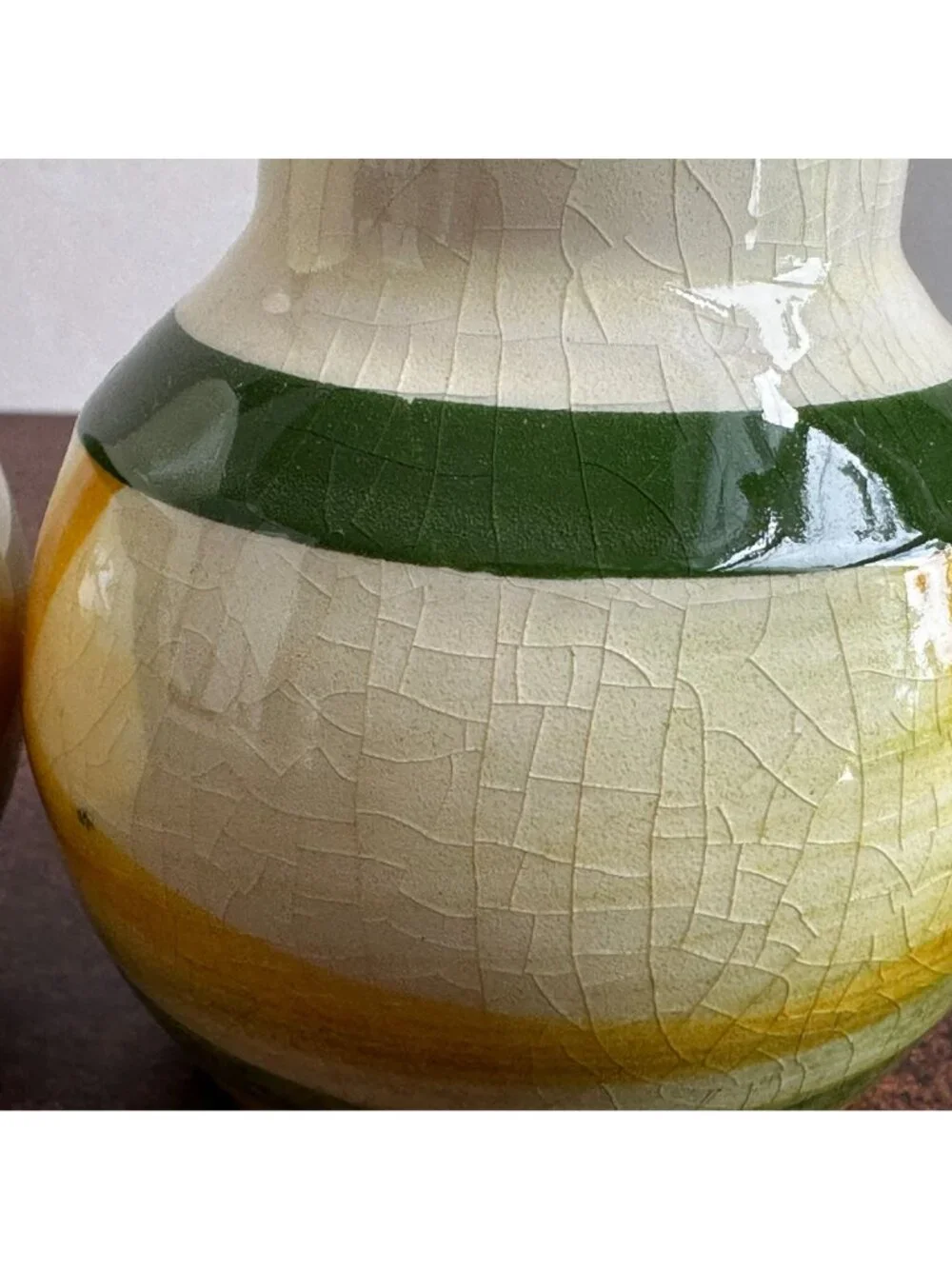 Vernon Kilns Gingham Salt Pepper Shakers Vintage Green Yellow Plaid Pottery
